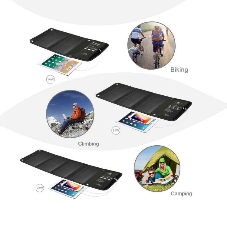 HAWEEL 14W Foldable Solar Panel Charger with 5V / 2.4A Max Dual USB Ports