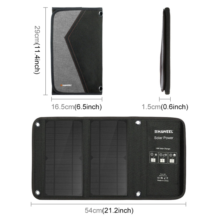 HAWEEL 14W Foldable Solar Panel Charger with 5V / 2.4A Max Dual USB Ports
