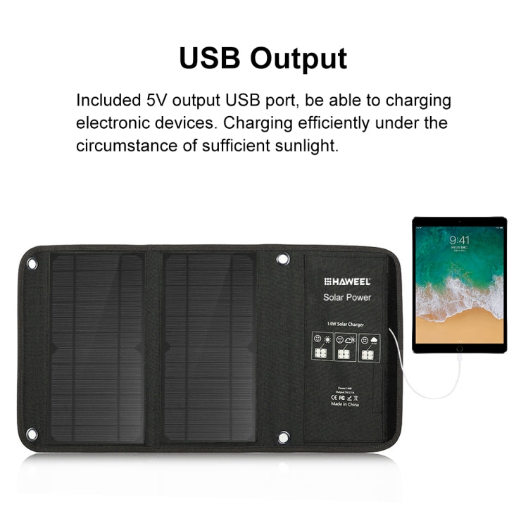 HAWEEL 14W Foldable Solar Panel Charger with 5V / 2.4A Max Dual USB Ports