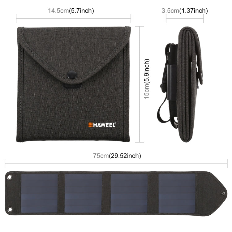 HAWEEL 14W 5V 2.4A Portable Foldable Solar Charger Outdoor Travel Rechargeable Folding Bag with 4 Solar Panels & USB Port, Size: S