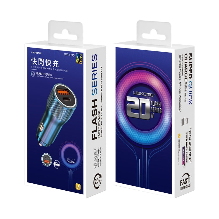 WK WP-C30 20W QC3.0 USB + PD UB-C / Type-C Interface Flash Series Car Fast Charger