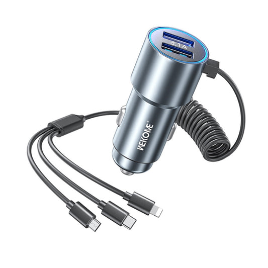 WK WP-C44 Pop Digital Series Ciahung 3-in-1 Cabled 33W Dual-USB Fast Car Charger, WP-C44 (Silver), WP-C44 (Black)