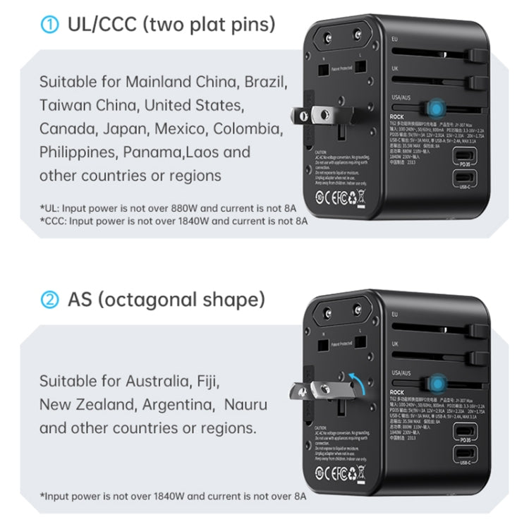 ROCK T62 35.5W Global Travel Multifunctional Plug PD Charger Power Adapter