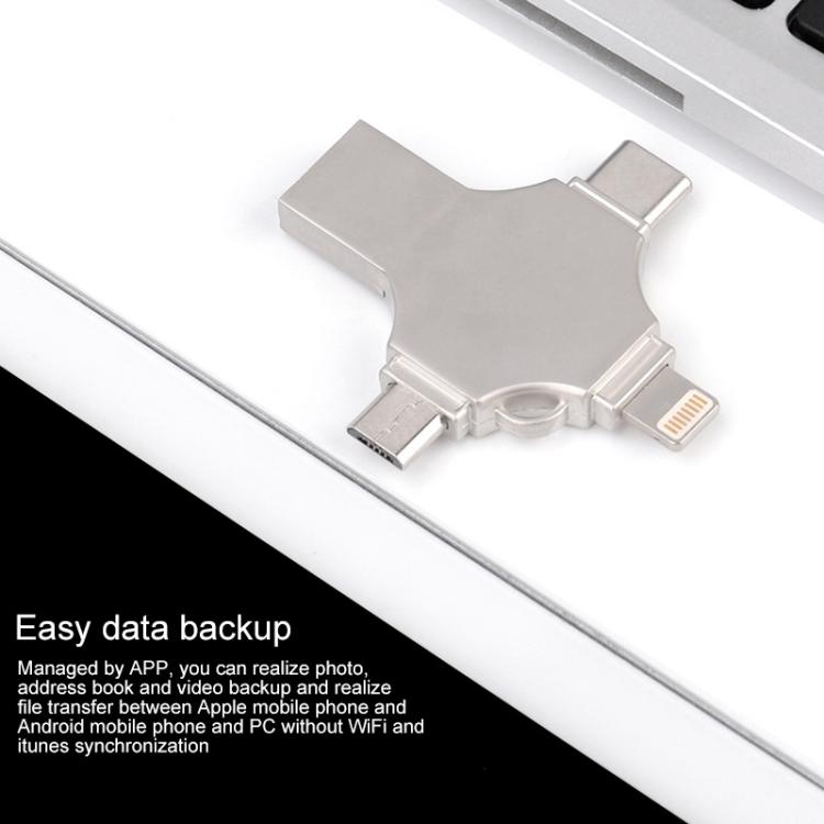 Cross 4 in 1 16GB 8 Pin + Micro USB + USB-C / Type-C + USB 3.0 Metal Flash Disk
