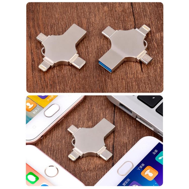 Cross 4 in 1 16GB 8 Pin + Micro USB + USB-C / Type-C + USB 3.0 Metal Flash Disk
