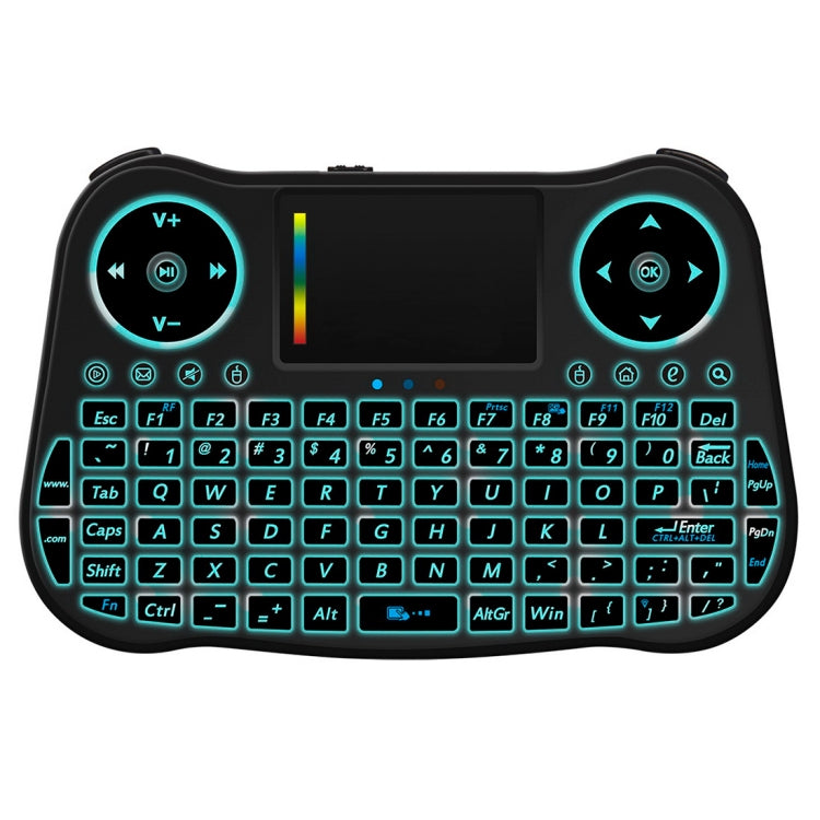 MT08 2.4GHz Mini Wireless Air Mouse QWERTY Keyboard with Colorful Backlight & Touchpad & Multimedia Control for PC, TV