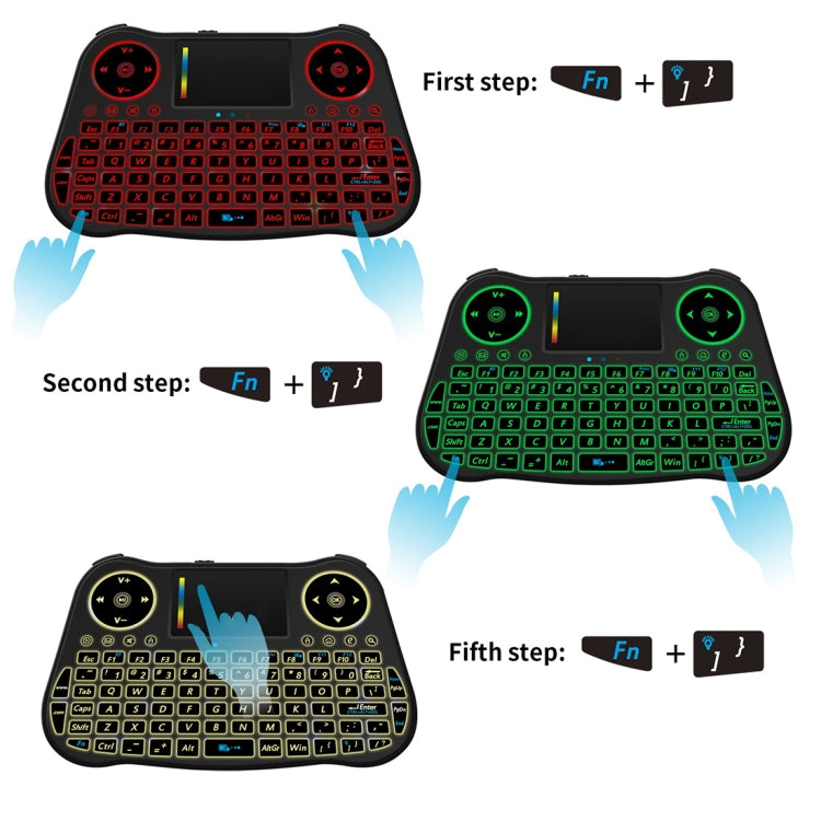 MT08 2.4GHz Mini Wireless Air Mouse QWERTY Keyboard with Colorful Backlight & Touchpad & Multimedia Control for PC, TV