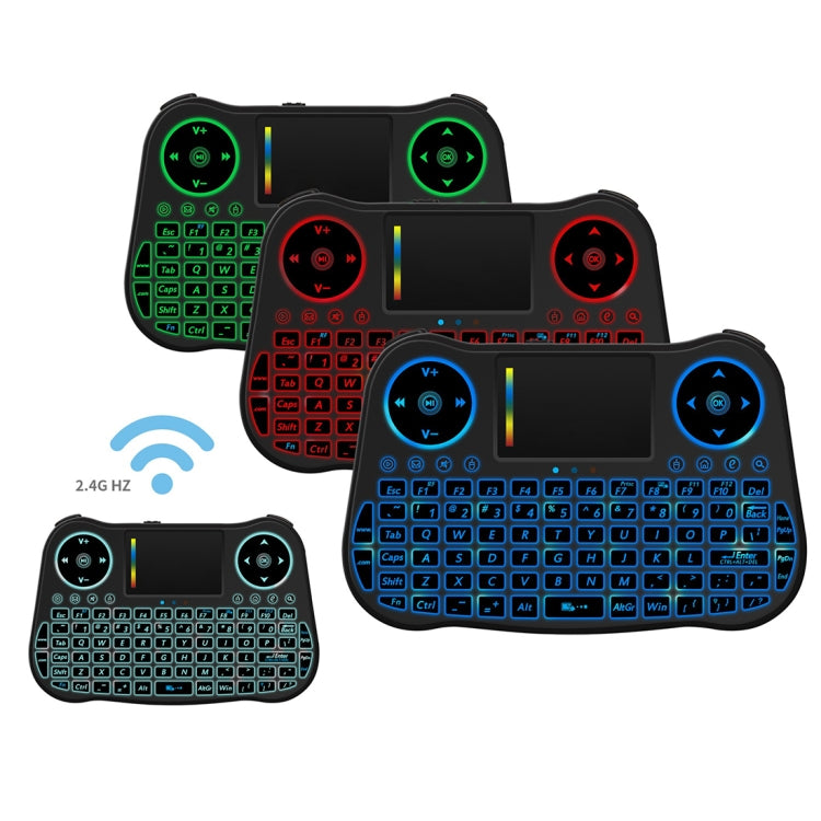 MT08 2.4GHz Mini Wireless Air Mouse QWERTY Keyboard with Colorful Backlight & Touchpad & Multimedia Control for PC, TV