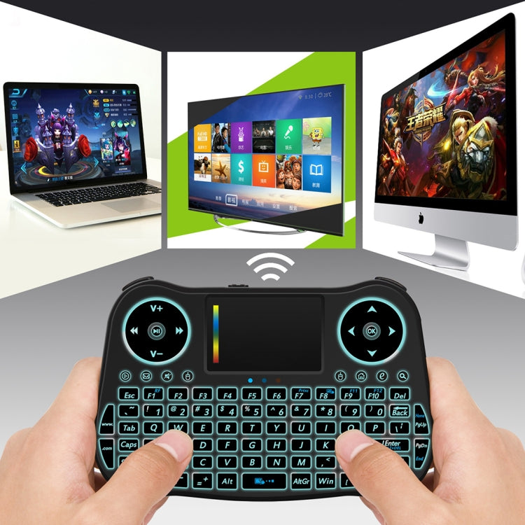 MT08 2.4GHz Mini Wireless Air Mouse QWERTY Keyboard with Colorful Backlight & Touchpad & Multimedia Control for PC, TV