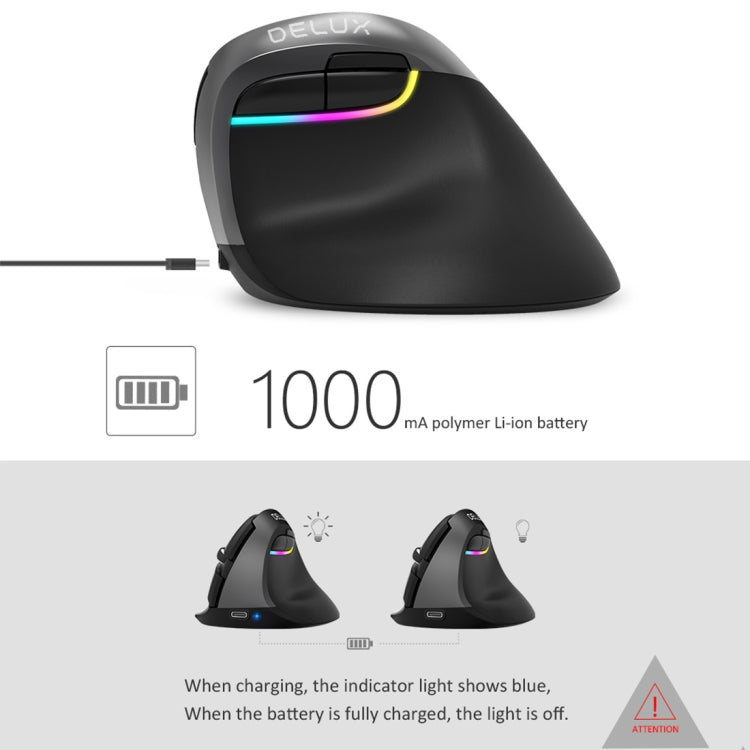 DELUX M618 Mini 2.4G Wireless 2400DPI USB Rechargeable Ergonomic Vertical Mouse