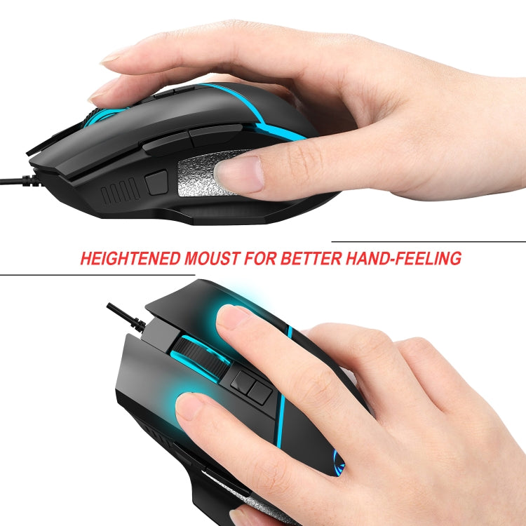 HXSJ A876 Wired Mouse Colorful Synchronous Light Emission 6400dpi Adjustable Light Gaming Mouse, Length: 150cm