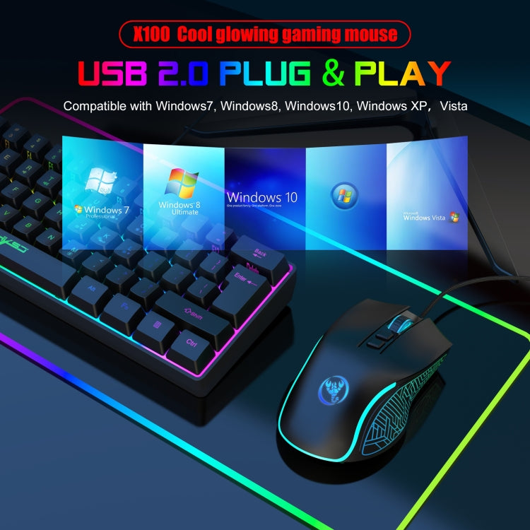 HXSJ X100 7-buttons 3600 DPI Cool Glowing Wired Gaming Mouse, Cable Length: 1.5m