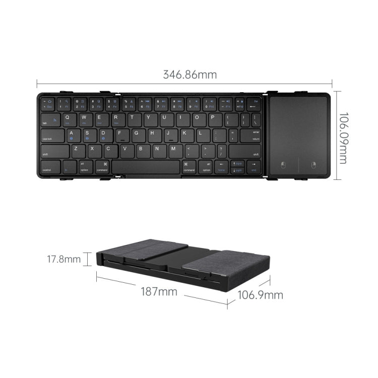 B1053 Leather Portable Tri-Fold Bluetooth Keyboard