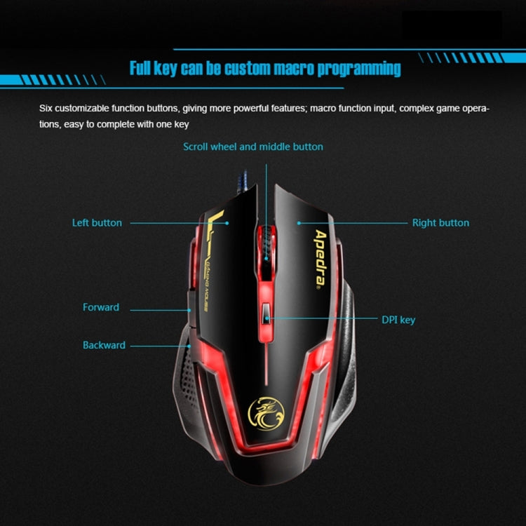 Apedra iMICE A9 High Precision Gaming Mouse LED four color controlled breathing light USB 6 Buttons 3200 DPI Wired Optical Gaming Mouse for Computer PC Laptop