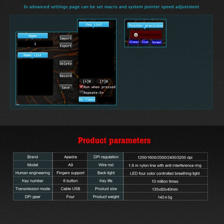 Apedra iMICE A9 High Precision Gaming Mouse LED four color controlled breathing light USB 6 Buttons 3200 DPI Wired Optical Gaming Mouse for Computer PC Laptop