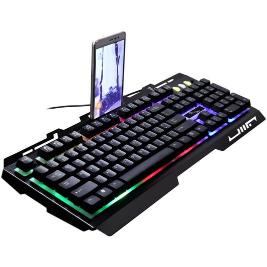 ZGB G700 104 Keys USB Wired Mechanical Feel Glowing Metal Panel Suspension Gaming Keyboard with Phone Holder