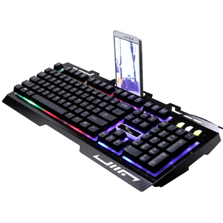 ZGB G700 104 Keys USB Wired Mechanical Feel Glowing Metal Panel Suspension Gaming Keyboard with Phone Holder