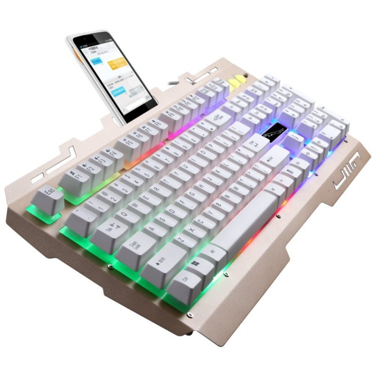 ZGB G700 104 Keys USB Wired Mechanical Feel Glowing Metal Panel Suspension Gaming Keyboard with Phone Holder