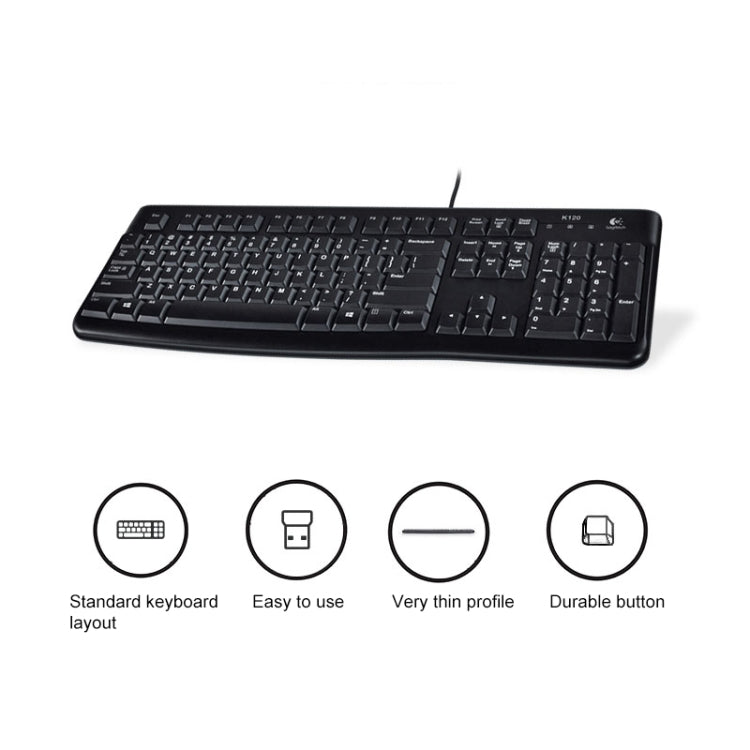 Logitech K120 USB Waterproof Splash Wired Keyboard for Desktop Computers / Laptops