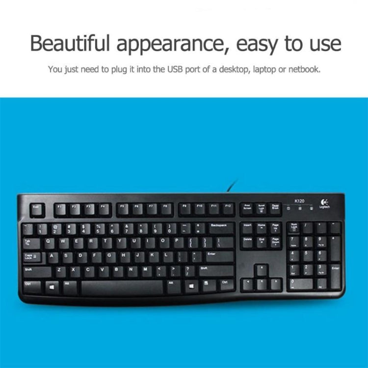 Logitech K120 USB Waterproof Splash Wired Keyboard for Desktop Computers / Laptops