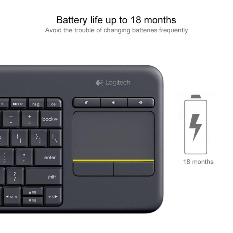 Logitech K400 Plus 2.4GHz Wireless Touch Control Keyboard, Wireless Range: 10m