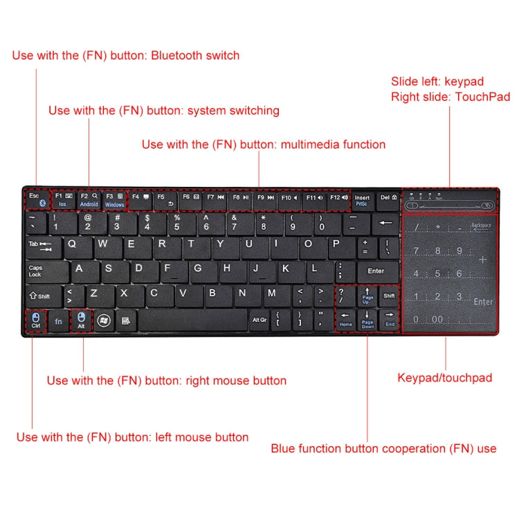 K-07 ABS Wireless Chargeable Bluetooth Touch Keyboard