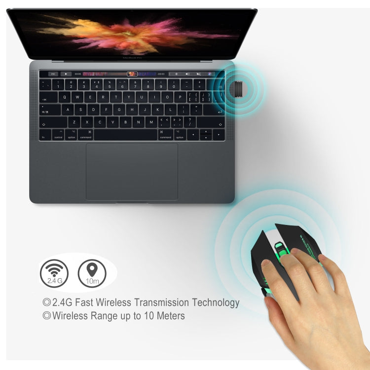 HXSJ M10 2.4GHz 6-keys USB Rechargeable Colorful Lighting Ergonomic 2400DPI Wireless Optical Gaming Mouse for Desktop Computers