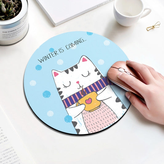 Coffee Cat Pattern Circular Mouse Pad, Diameter: 22cm