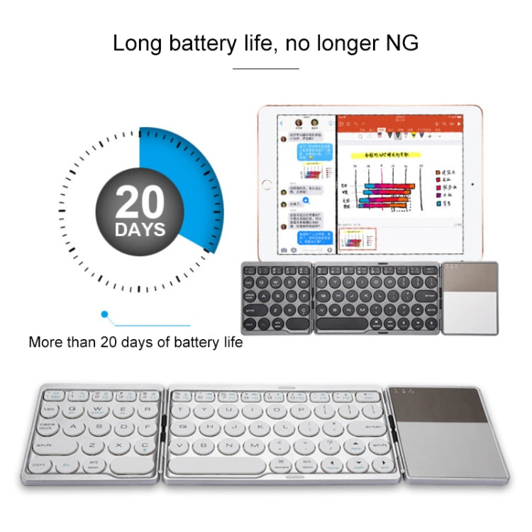 GK408 Three-fold Rechargeable Wireless Bluetooth Keyboard with Touchpad, Support Android / IOS / Windows