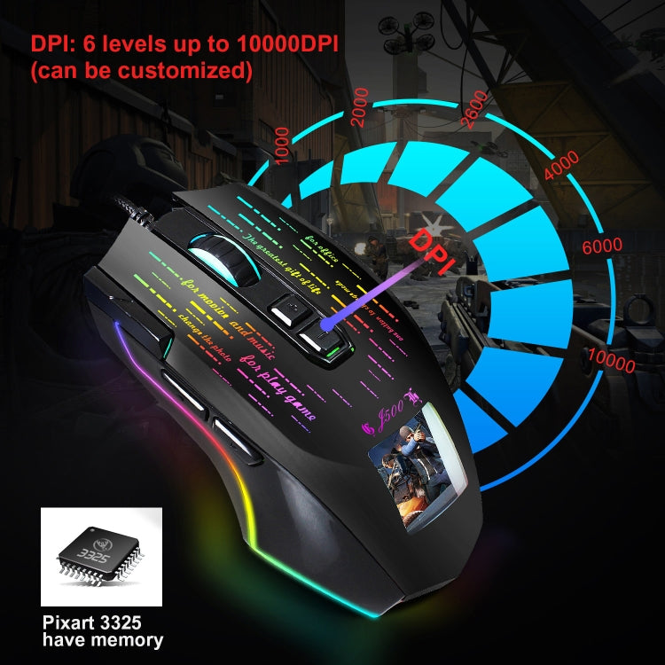 HXSJ J500 7 Keys RGB Programmable Display Screen Gaming Wired Mouse