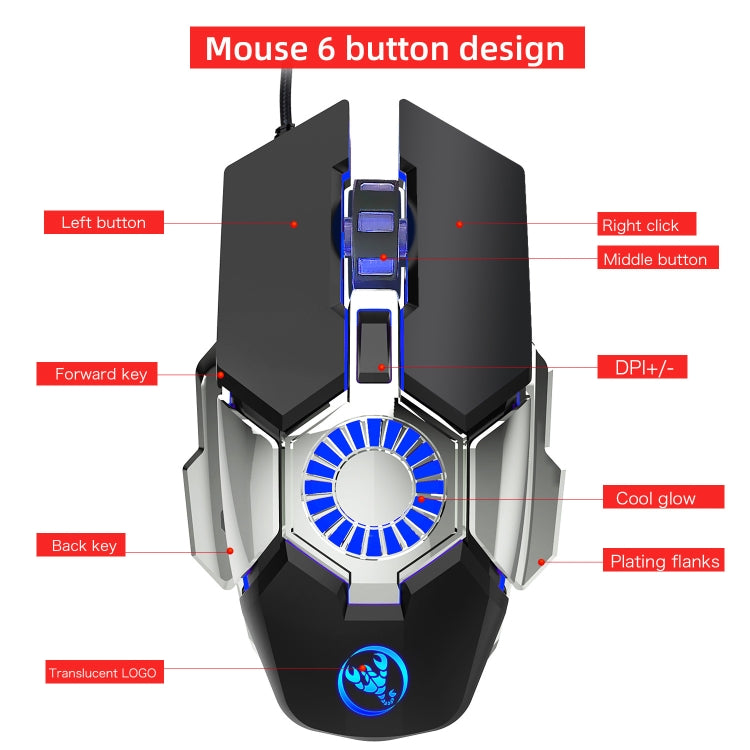 HXSJ J700 Colorful Lighting Programmable E-sports Gaming Wired Mouse
