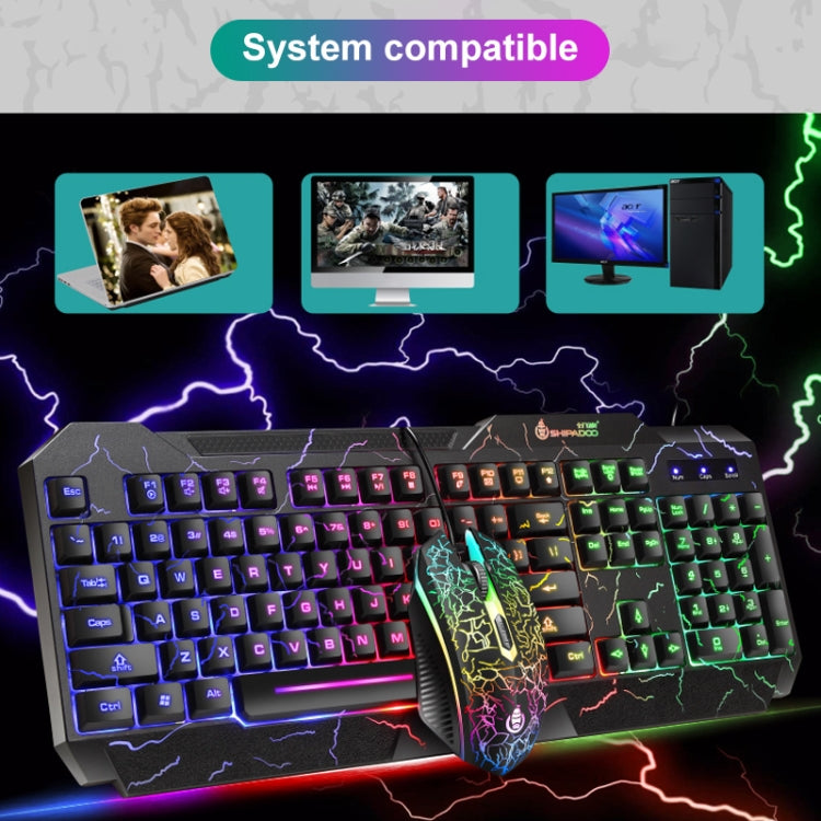 SHIPADOO D620 104-key Wired RGB Color Cracked Backlight Gaming Keyboard Mouse Kit for Laptop, PC