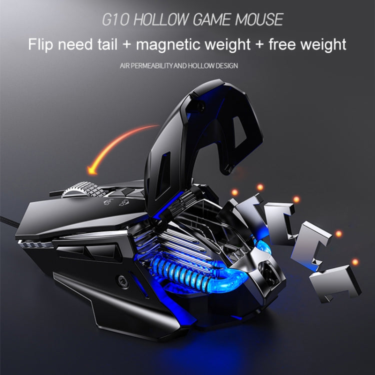 YINDIAO G10 7200DPI 7-modes Adjustable 7-keys RGB Light Wired Metal Mechanical Hard Core Macro Mouse, Style: Audio Version