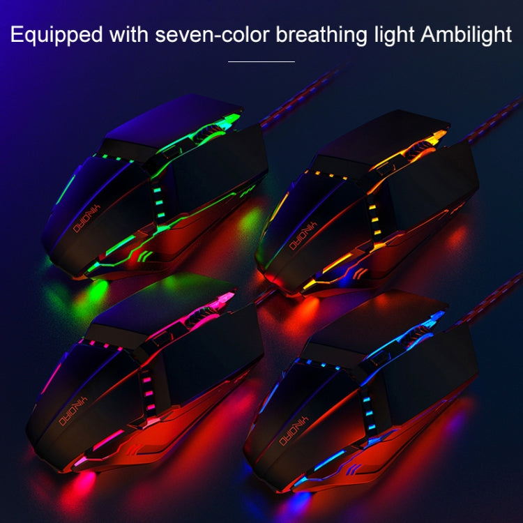 YINDIAO 3200DPI 4-modes Adjustable 7-keys RGB Light Wired Metal Mechanical Hard Core Macro Mouse, Style: Audio Version