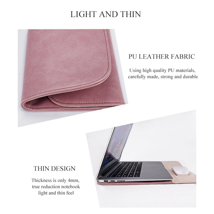 PU01S PU Leather Horizontal Invisible Magnetic Buckle Laptop Inner Bag for 14.1 inch laptops, with Small Bag