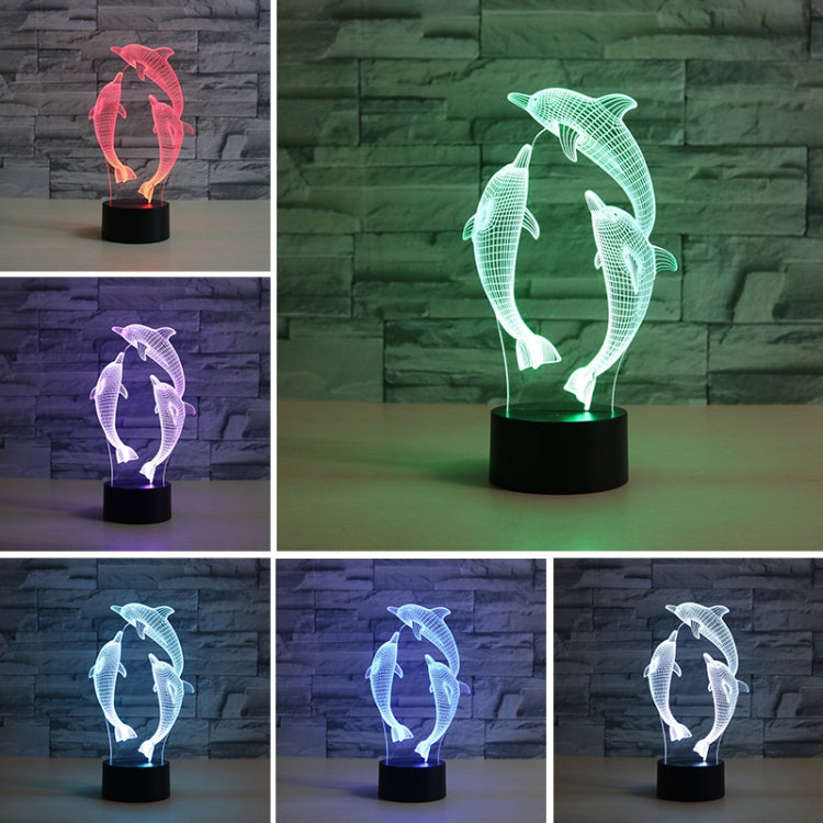 Three Dolphins Shape 3D Colorful LED Vision Light Table Lamp, USB Touch Version