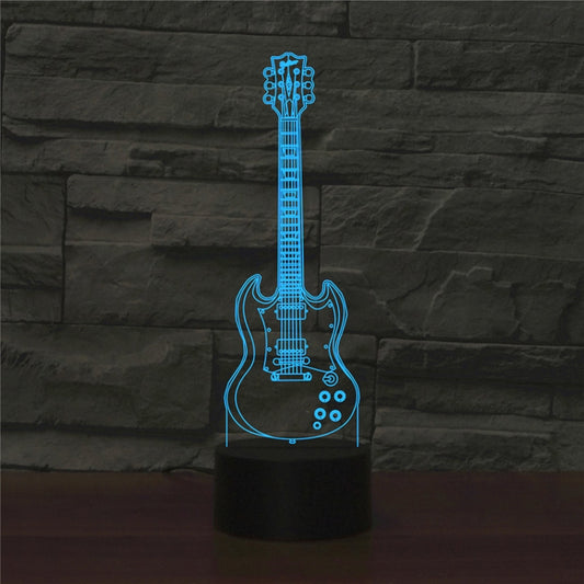 Five-string Guitar Shape 3D Colorful LED Vision Light Table Lamp, USB Touch Version