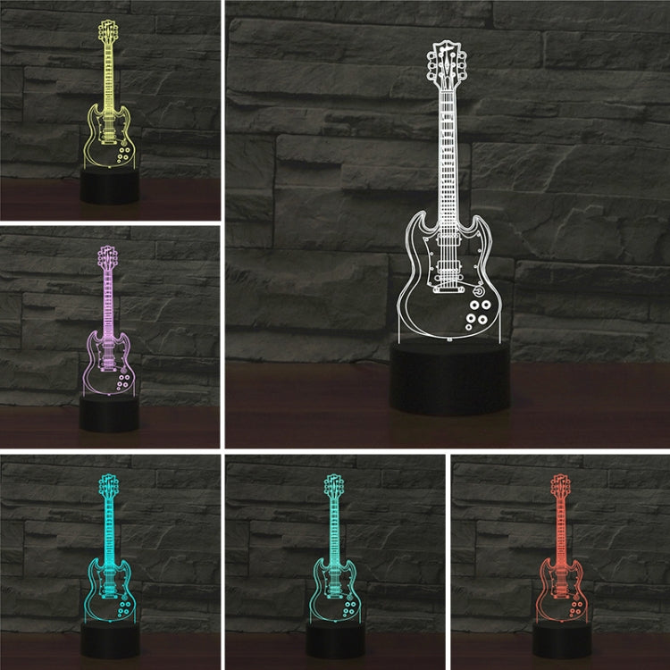Five-string Guitar Shape 3D Colorful LED Vision Light Table Lamp, USB Touch Version