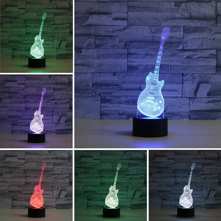 Guitar Shape 3D Colorful LED Vision Light Table Lamp, 16 Colors Remote Control Version