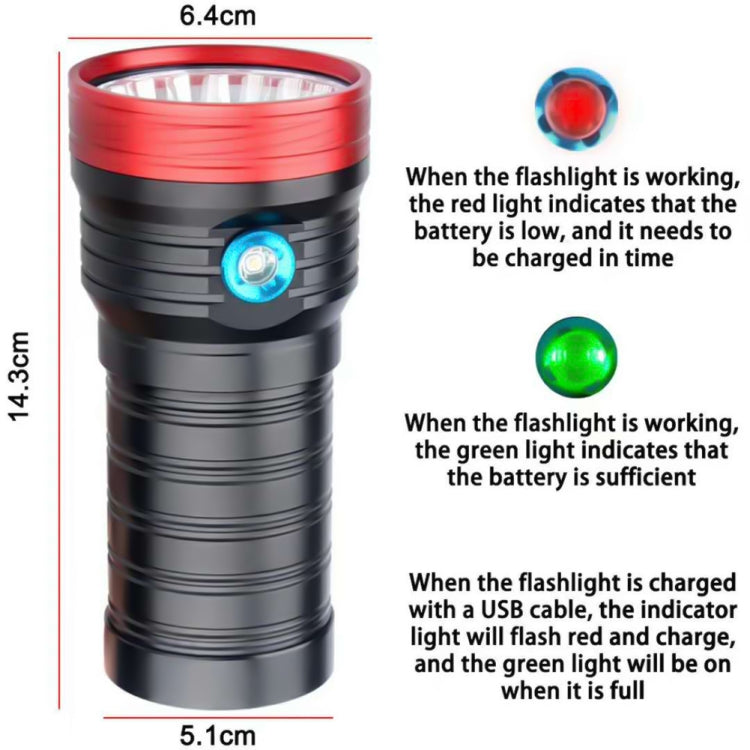 3 Gears, DB18 18xT6, Luminous Flux: 5400lm LED Flashlight, Without Battery