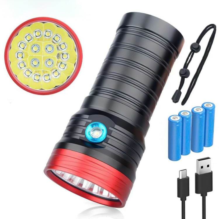 3 Gears, DB18 18xT6, Luminous Flux: 5400lm LED Flashlight, with 4 18650 Batteries