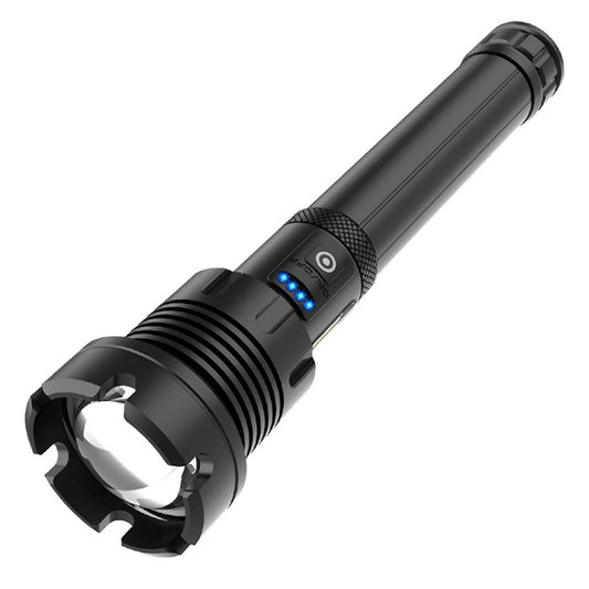 Long Style Micro USB Charging Outdoor Waterproof P90 + COB LED Flashlight, Support Power Display & Telescopic Focusing & 7-level Brightness Adjustment