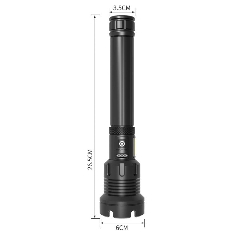 Long Style Micro USB Charging Outdoor Waterproof P90 + COB LED Flashlight, Support Power Display & Telescopic Focusing & 7-level Brightness Adjustment