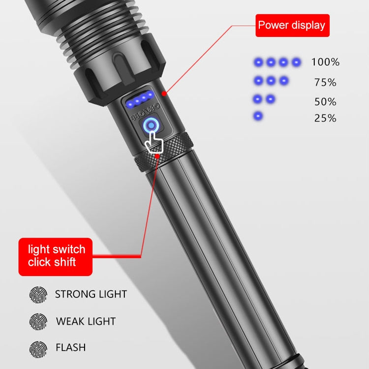 Long Style Micro USB Charging Outdoor Waterproof P90 + COB LED Flashlight, Support Power Display & Telescopic Focusing & 7-level Brightness Adjustment