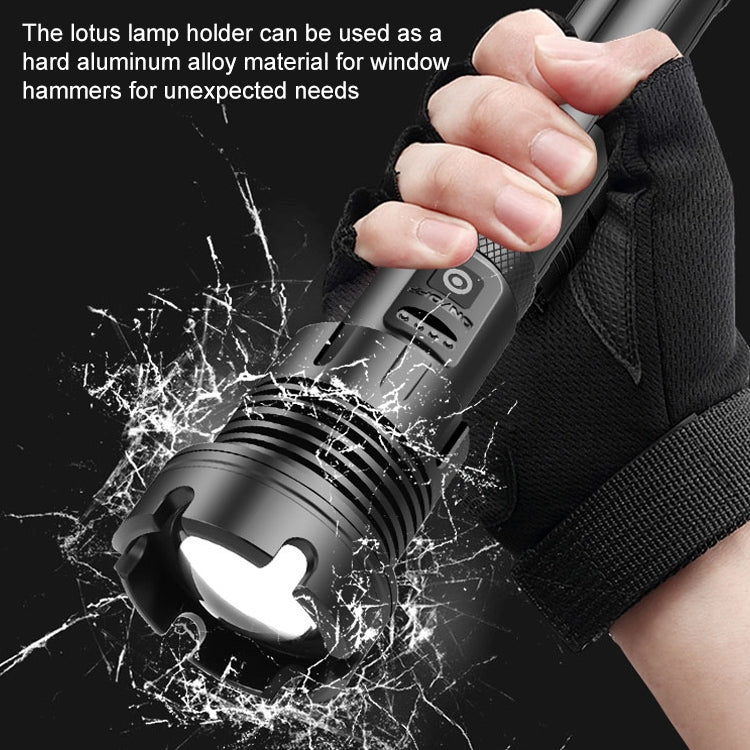 Long Style Micro USB Charging Outdoor Waterproof P90 + COB LED Flashlight, Support Power Display & Telescopic Focusing & 7-level Brightness Adjustment