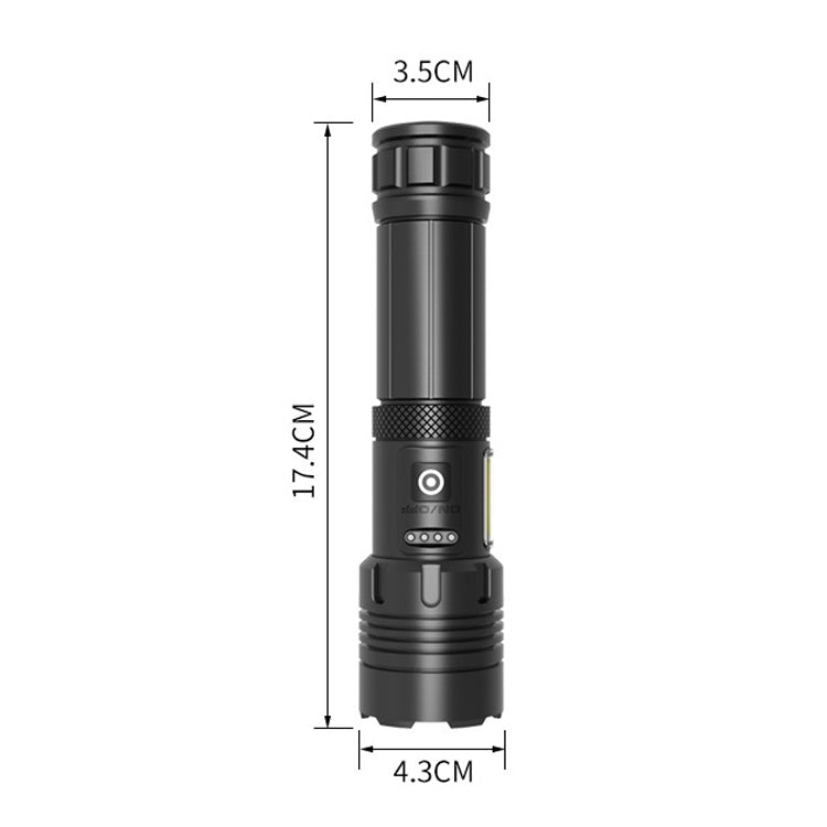 Short Style Micro USB Charging Outdoor Waterproof P70 + COB LED Flashlight, Support Power Display & Telescopic Focusing & 7-level Brightness Adjustment