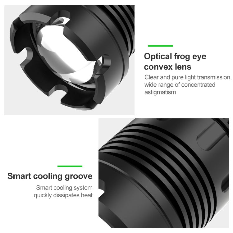 Short Style Micro USB Charging Outdoor Waterproof P70 + COB LED Flashlight, Support Power Display & Telescopic Focusing & 7-level Brightness Adjustment