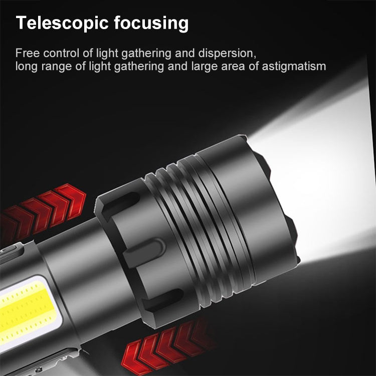 Short Style Micro USB Charging Outdoor Waterproof P70 + COB LED Flashlight, Support Power Display & Telescopic Focusing & 7-level Brightness Adjustment