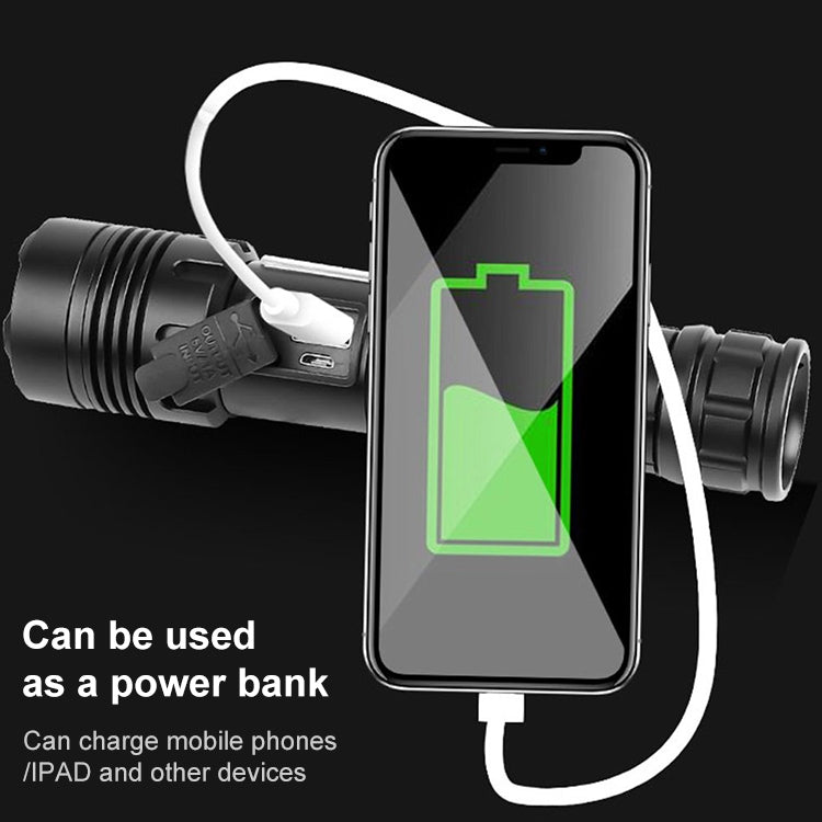 Short Style Micro USB Charging Outdoor Waterproof P70 + COB LED Flashlight, Support Power Display & Telescopic Focusing & 7-level Brightness Adjustment