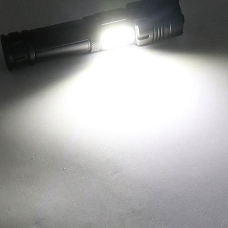 Short Style Micro USB Charging Outdoor Waterproof P70 + COB LED Flashlight, Support Power Display & Telescopic Focusing & 7-level Brightness Adjustment